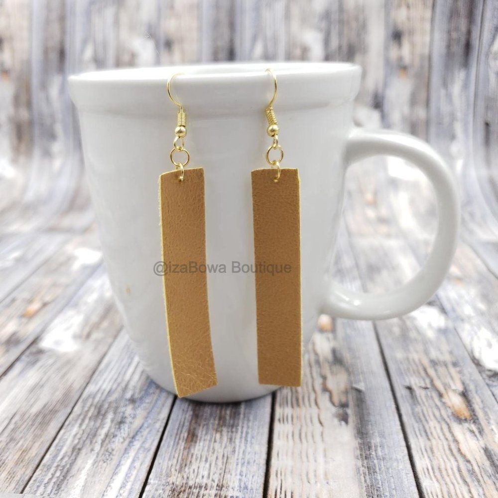 Gold Bar Faux Leather Earrings  ER1655  Handmade NWT Boutique